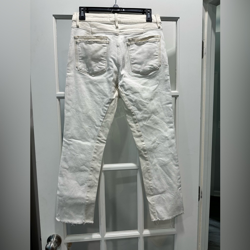 Frame Le High High-Rise Straight-Leg Jeans - Dual Color Cream/White - Size 27 - Picture 2 of 11